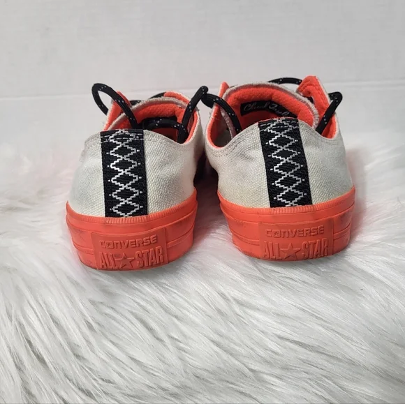 Converse Chuck Taylor White and Neon Orange Sneakers, Size 7 - Picture 4 of 8